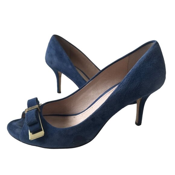 LOUISE ET CIE Blue Suede Bow Heels size 37.5/7.5 - Picture 3 of 9